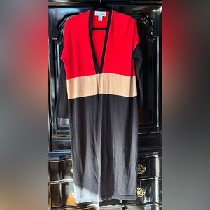 Joan Vass Red & Black Colorblock Duster Cardigan size Medium